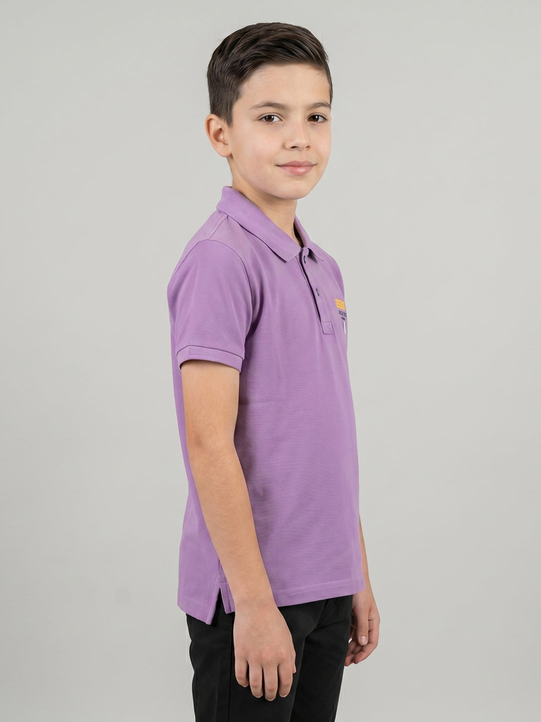 Boys Purple Solid Collar Half Sleeve T-Shirt