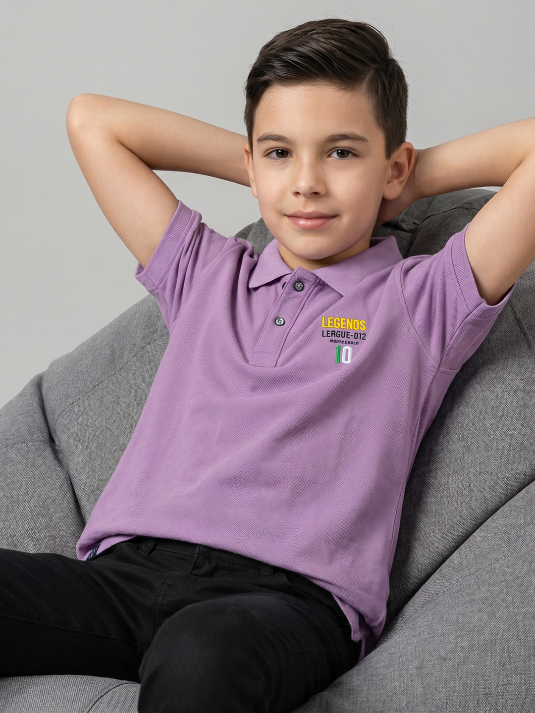 Boys Purple Solid Collar Half Sleeve T-Shirt