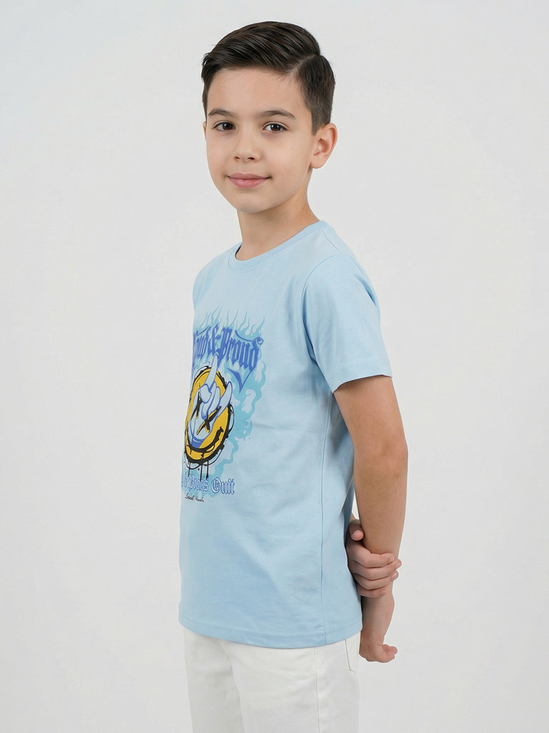 Boys Yellow & Sky Blue Printed Round Neck Half Sleeve T-Shirt (Pack of 2)