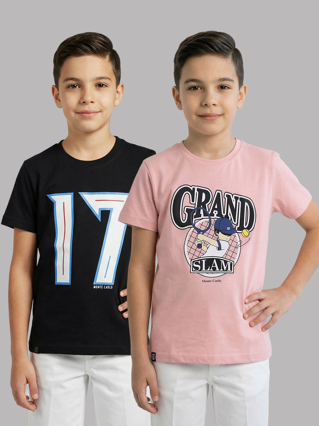 Boys Peach & Black Printed Round Neck Half Sleeve T-Shirt (Pack of 2)