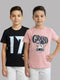 Boys Peach & Black Printed Round Neck Half Sleeve T-Shirt (Pack of 2)