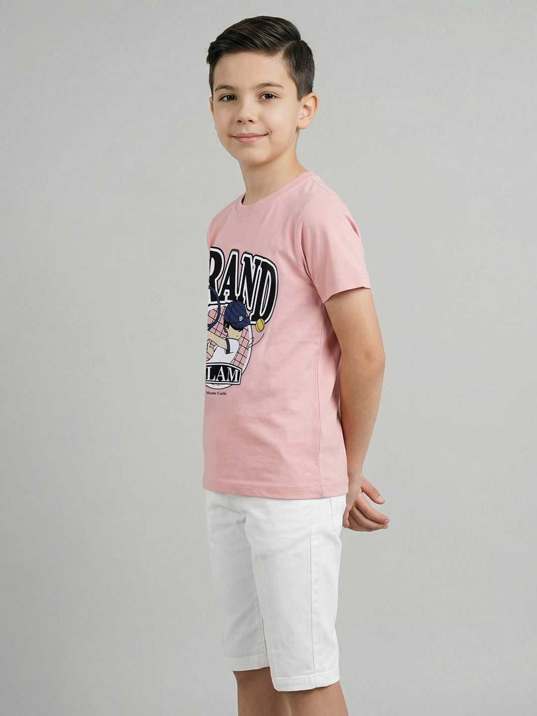 Boys Peach & Black Printed Round Neck Half Sleeve T-Shirt (Pack of 2)