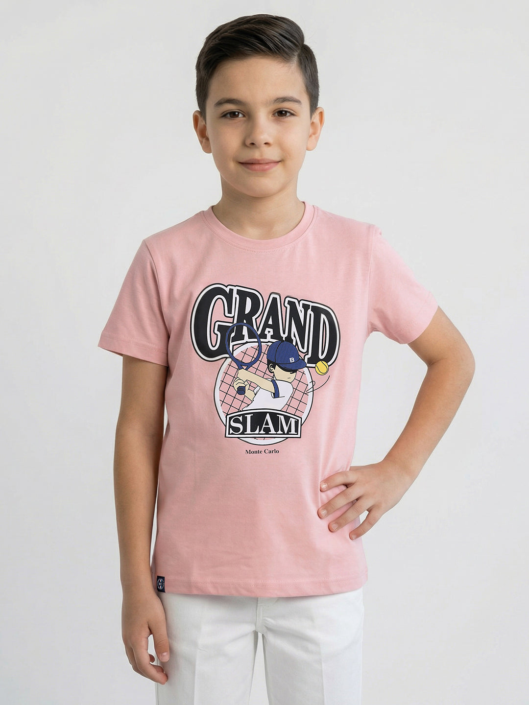 Boys Peach & Black Printed Round Neck Half Sleeve T-Shirt (Pack of 2)