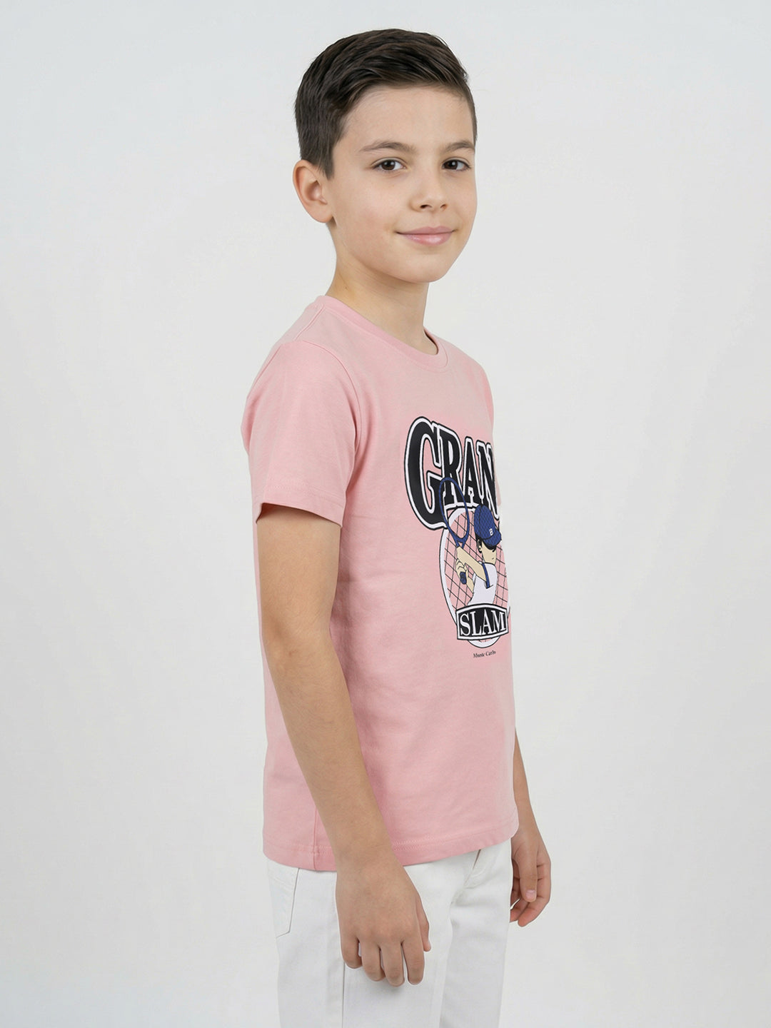 Boys Peach & Black Printed Round Neck Half Sleeve T-Shirt (Pack of 2)