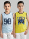 Boys Yellow & Sky Blue Printed Round Neck Sleeveless T-Shirt (Pack of 2)