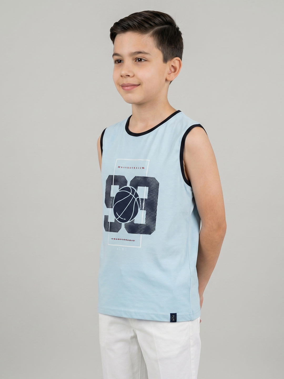 Boys Yellow & Sky Blue Printed Round Neck Sleeveless T-Shirt (Pack of 2)