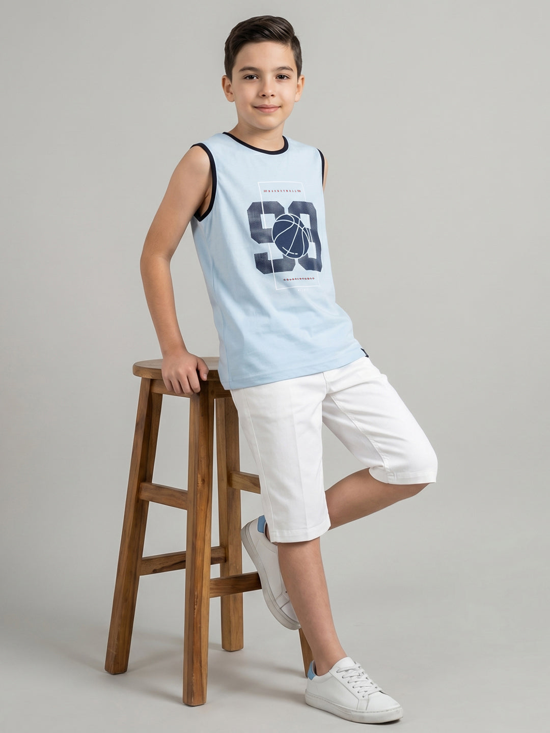 Boys Yellow & Sky Blue Printed Round Neck Sleeveless T-Shirt (Pack of 2)