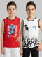 Boys Red & White Printed Round Neck Sleeveless T-Shirt (Pack of 2)