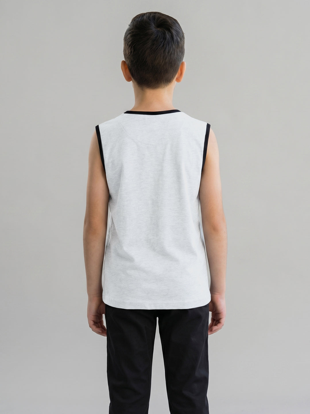 Boys Red & White Printed Round Neck Sleeveless T-Shirt (Pack of 2)