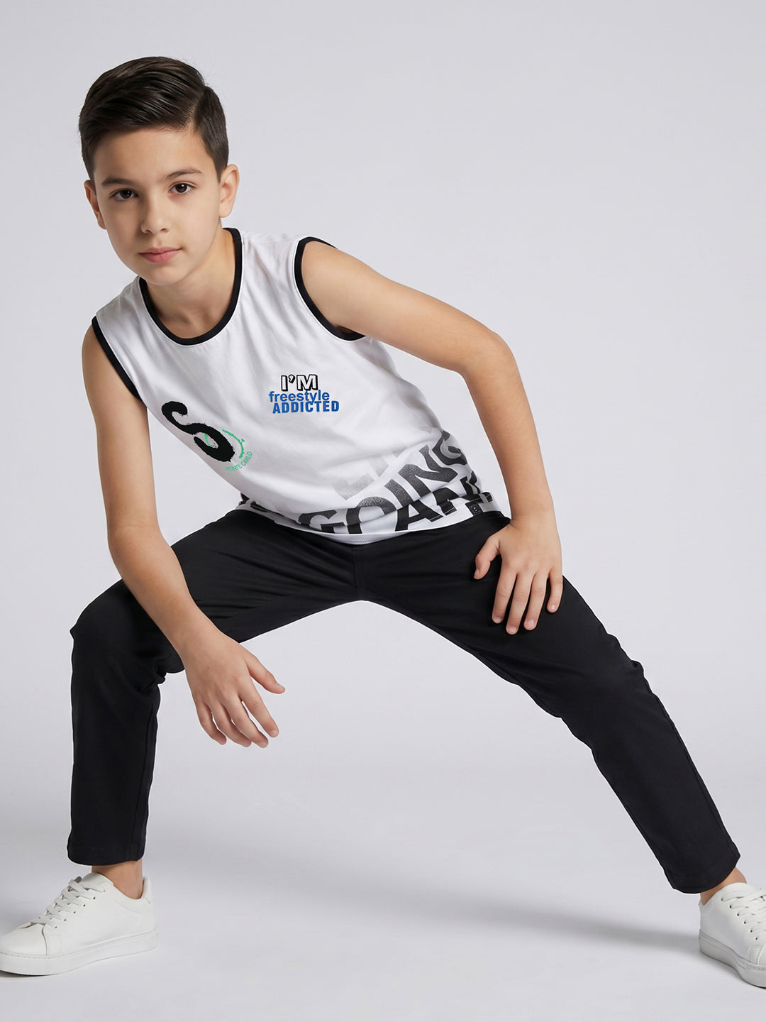 Boys Red & White Printed Round Neck Sleeveless T-Shirt (Pack of 2)