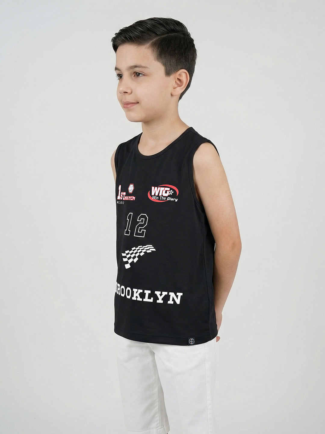 Boys Peach & Black Printed Round Neck Sleeveless T-Shirt (Pack of 2)