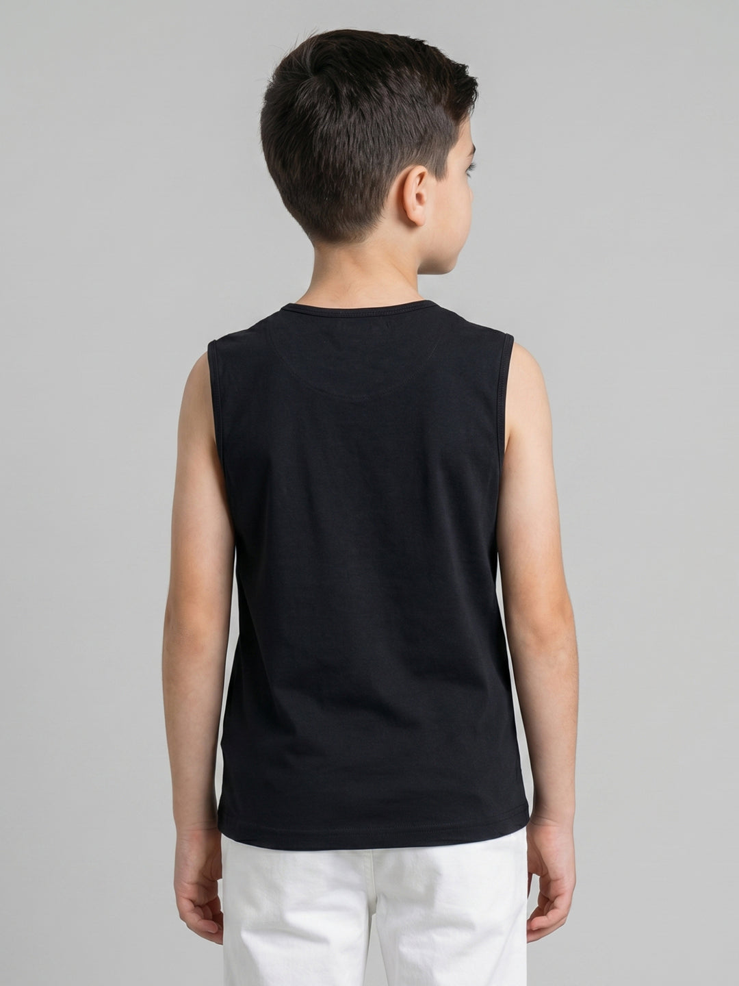 Boys Peach & Black Printed Round Neck Sleeveless T-Shirt (Pack of 2)