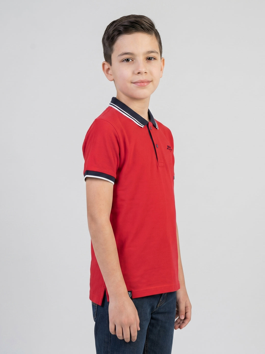 Boys Red Printed Collar Half Sleeve T-Shirt