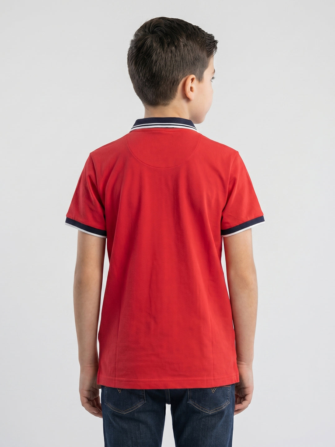Boys Red Printed Collar Half Sleeve T-Shirt