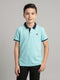 Boys Aqua Blue Printed Collar Half Sleeve T-Shirt