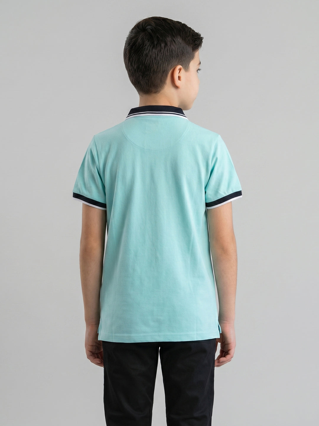 Boys Aqua Blue Printed Collar Half Sleeve T-Shirt