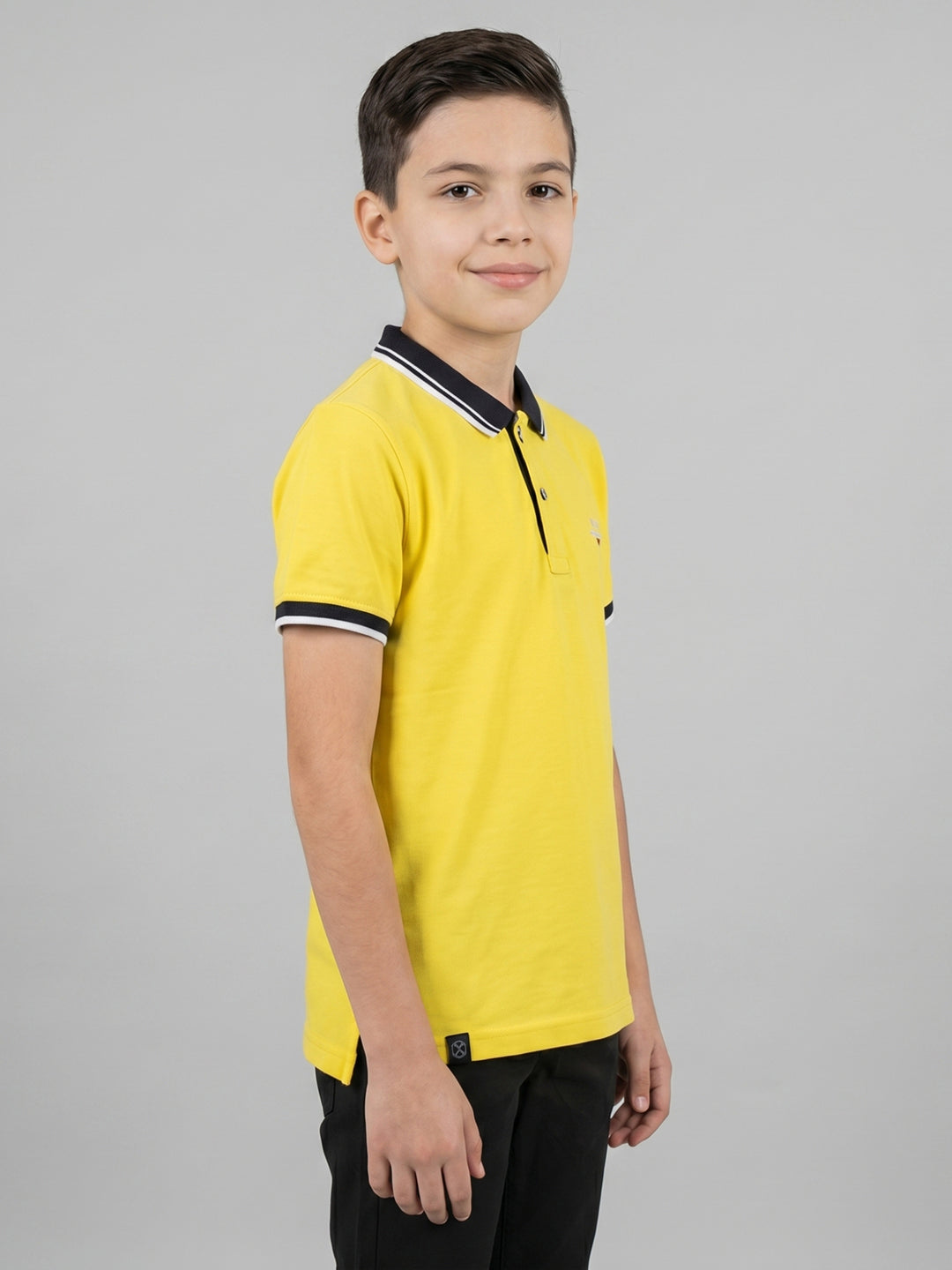 Boys Yellow Printed Collar Half Sleeve T-Shirt