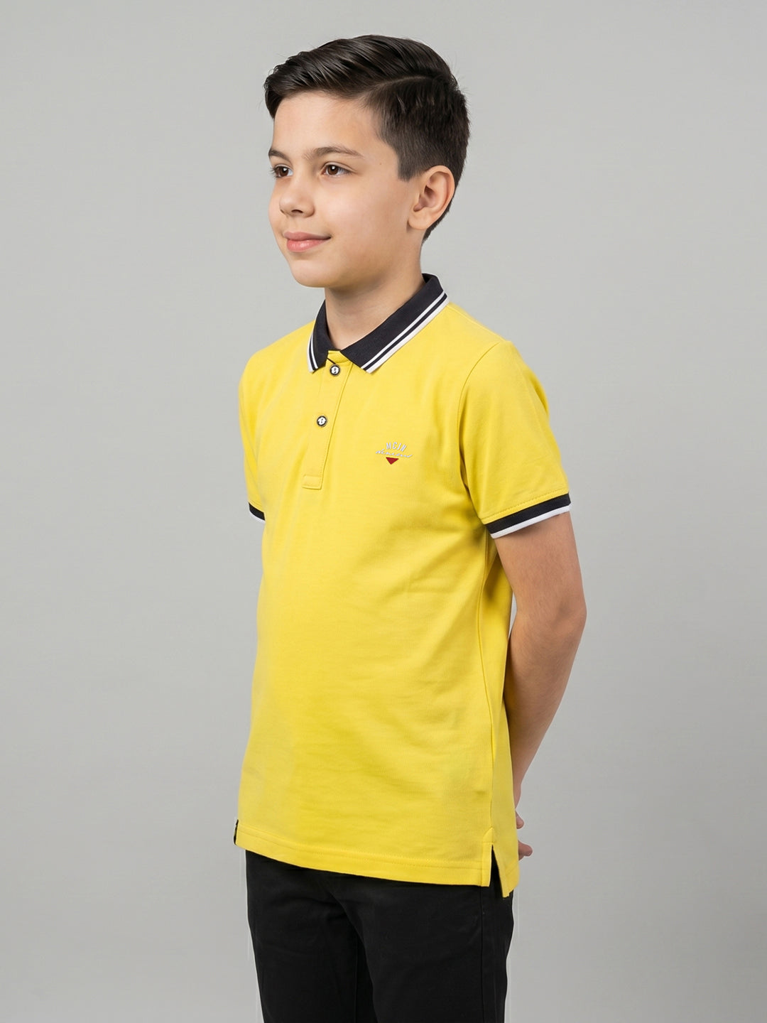 Boys Yellow Printed Collar Half Sleeve T-Shirt