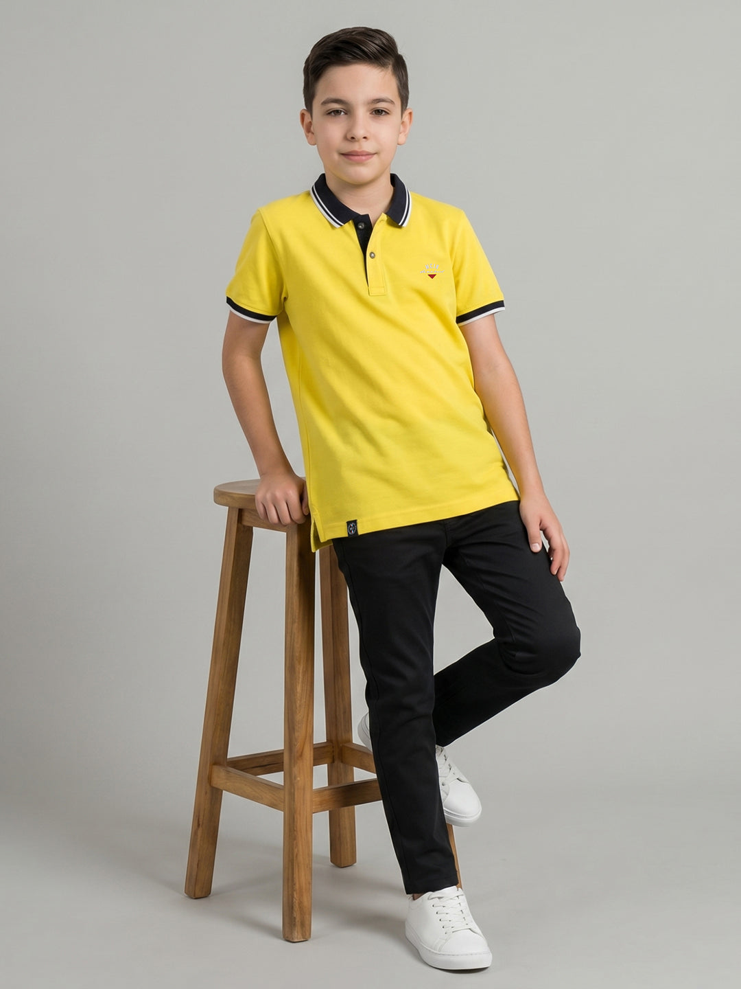 Boys Yellow Printed Collar Half Sleeve T-Shirt