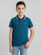 Boys Teal Blue Printed Collar Half Sleeve T-Shirt