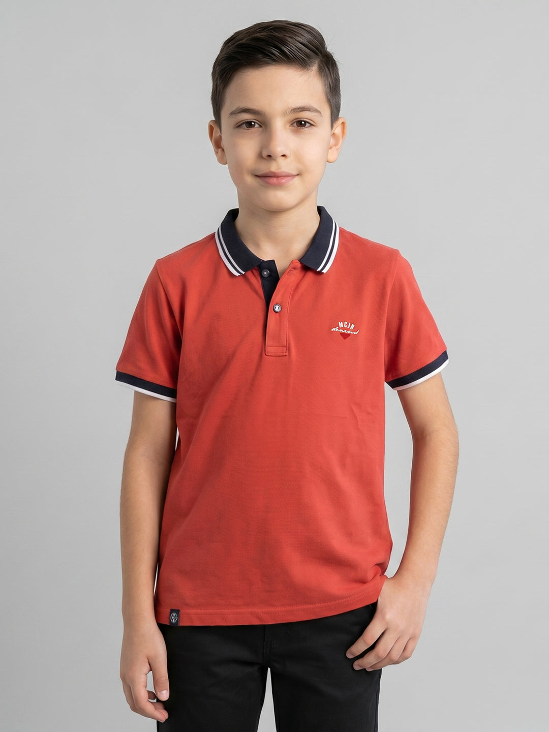 Boys Rust Printed Collar Half Sleeve T-Shirt