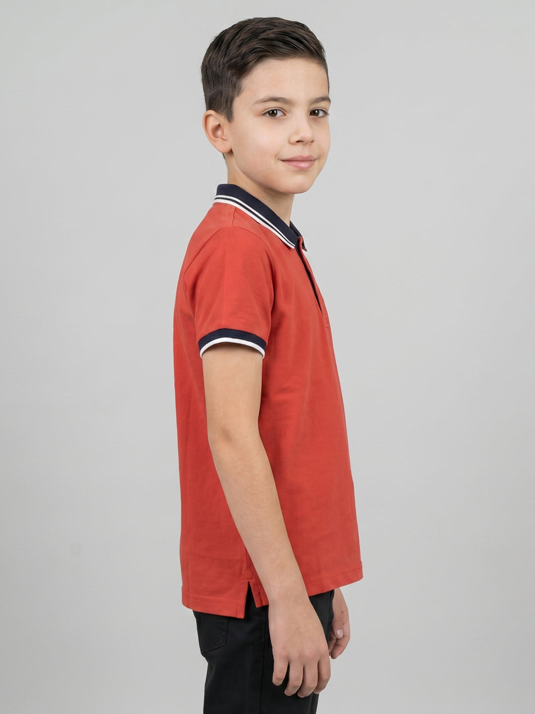 Boys Rust Printed Collar Half Sleeve T-Shirt