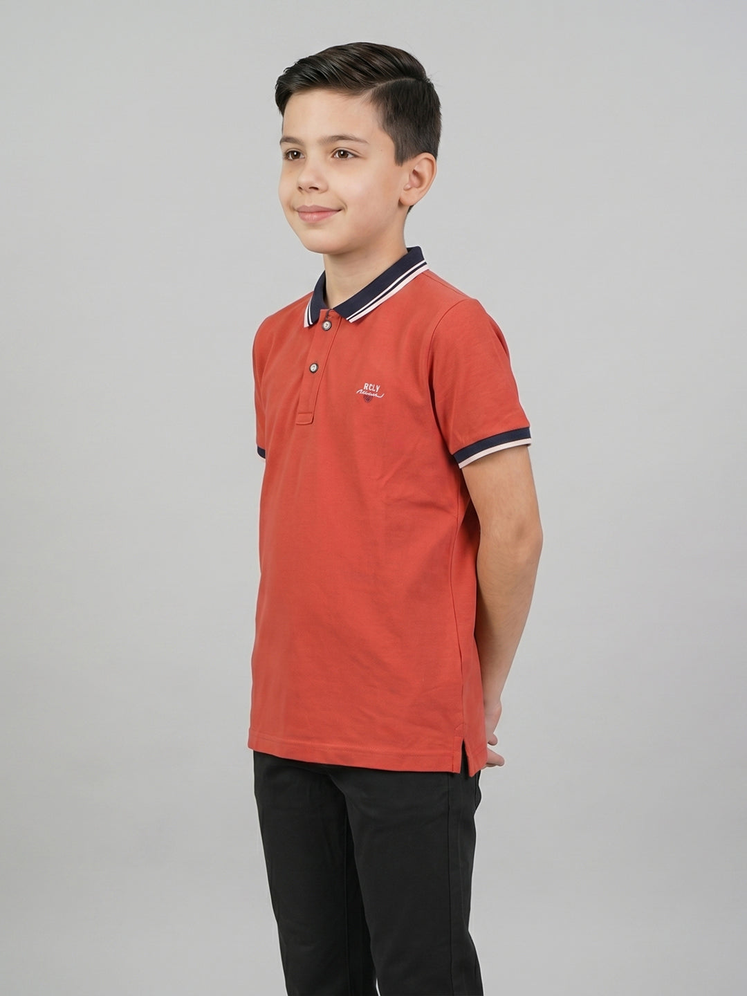 Boys Rust Printed Collar Half Sleeve T-Shirt