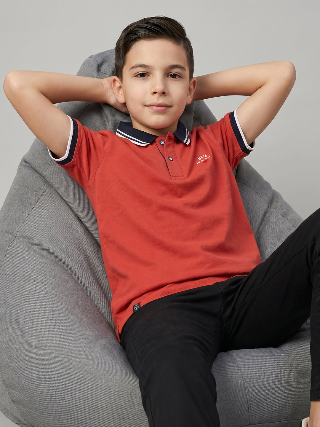 Boys Rust Printed Collar Half Sleeve T-Shirt