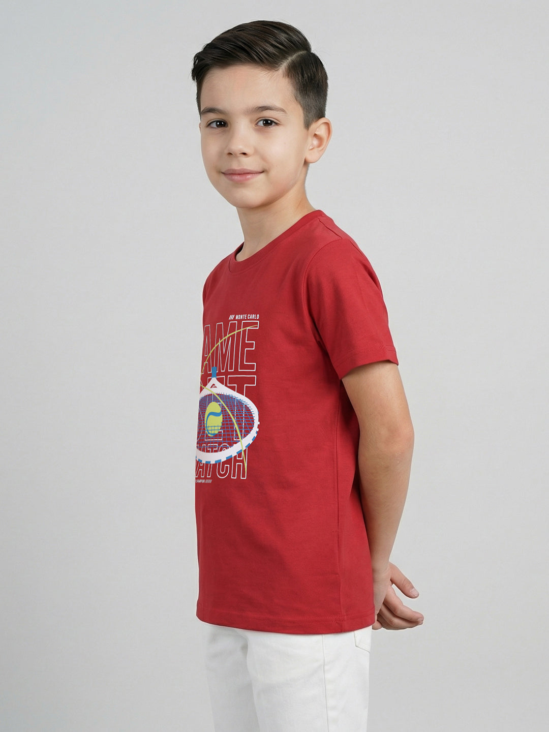 Boys Red, White & Navy Blue Printed Round Neck Half Sleeve T-Shirt (Pack of 3)