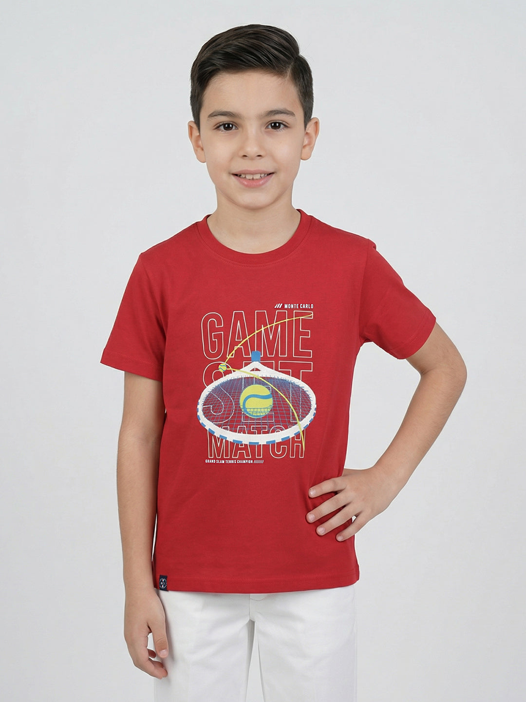 Boys Red, White & Navy Blue Printed Round Neck Half Sleeve T-Shirt (Pack of 3)
