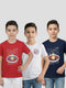 Boys Red, White & Navy Blue Printed Round Neck Half Sleeve T-Shirt (Pack of 3)