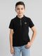Boys Black Printed Band Collar Half Sleeve T-Shirt