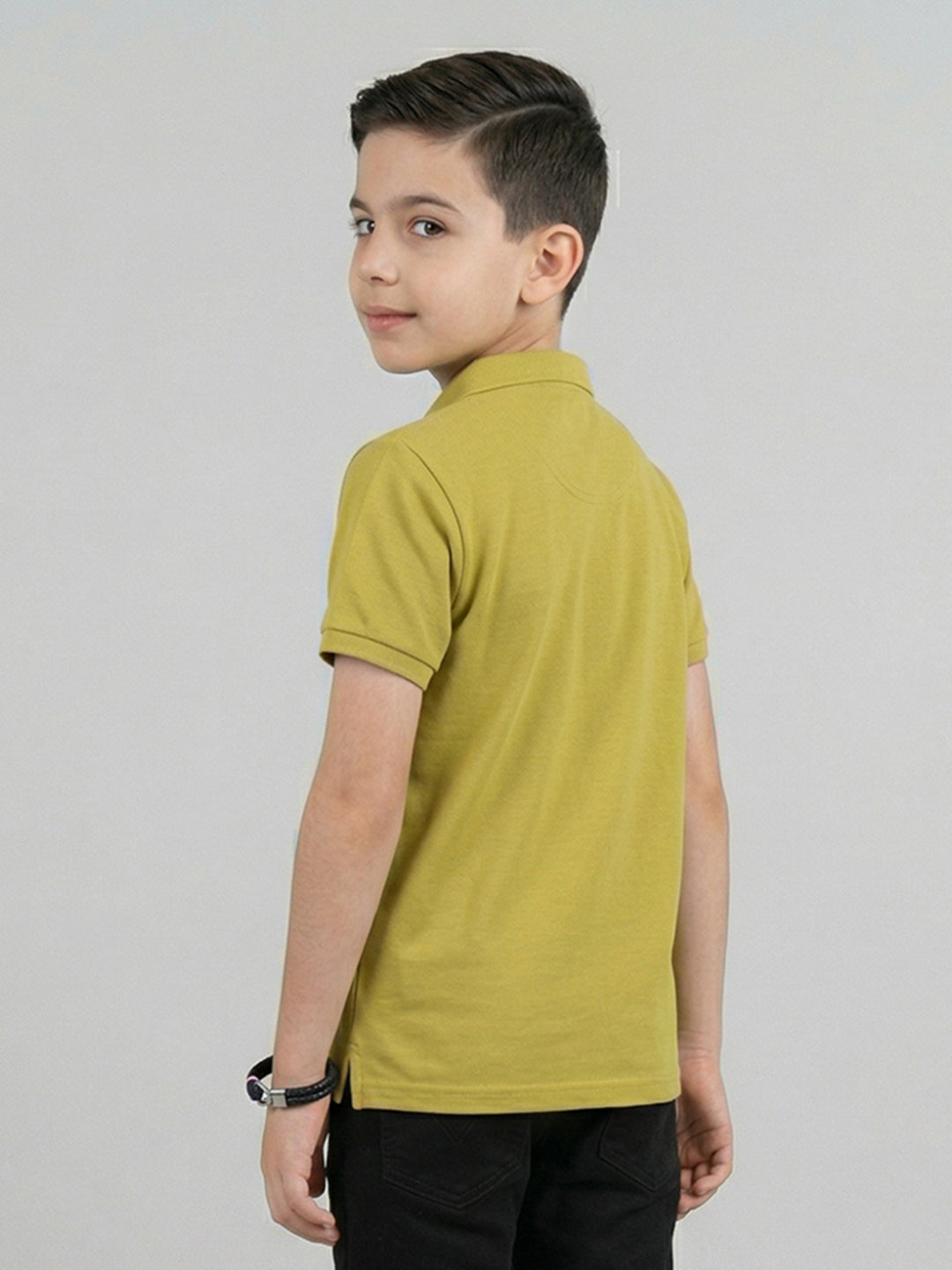 Boys Lime Green Solid Henley Neck Half Sleeve T-Shirt