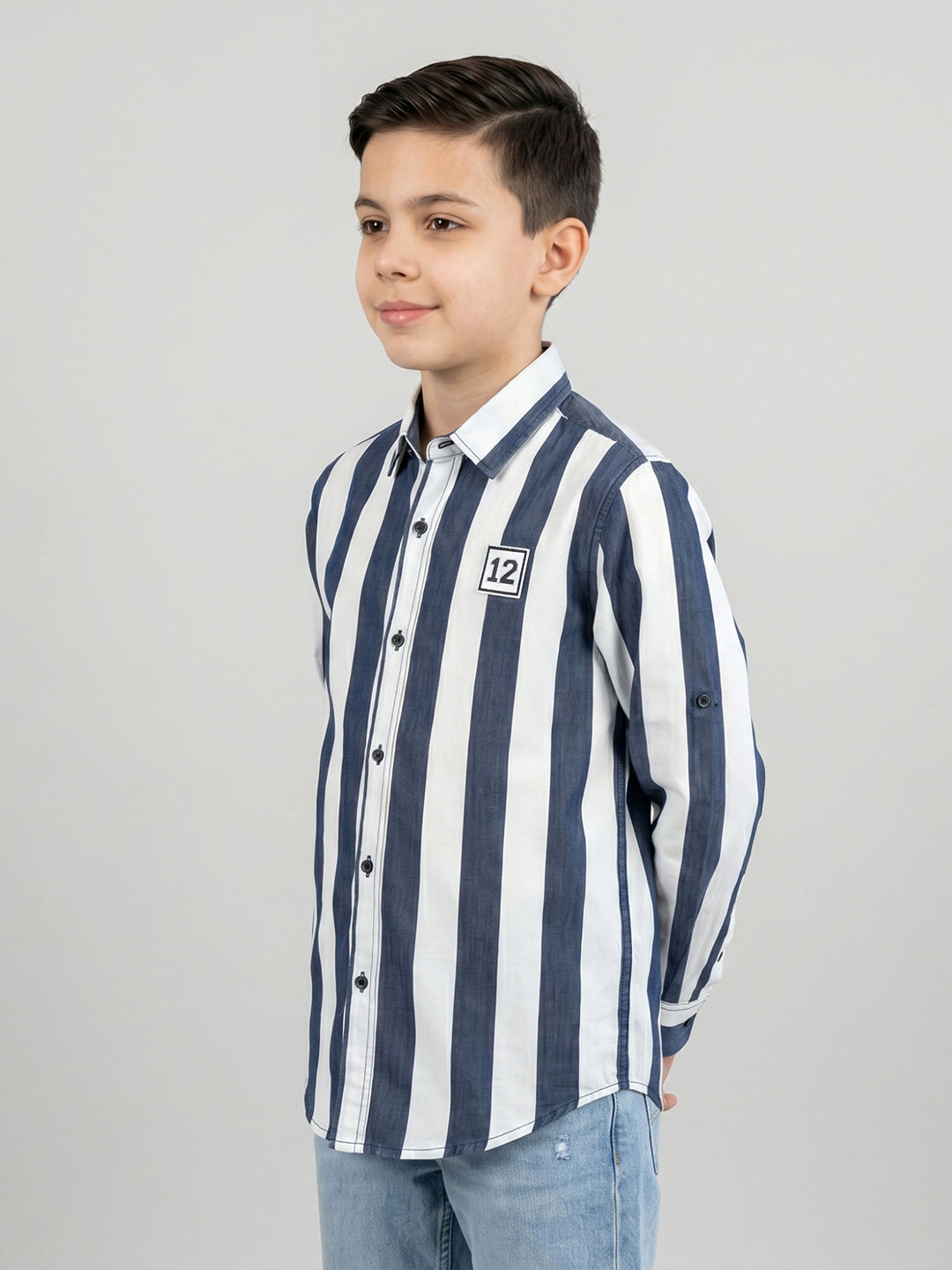 Boys Blue Stripe Collar Full Sleeve Shirt
