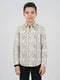 Boys Brown Printed Collar Full Sleeve Shirt