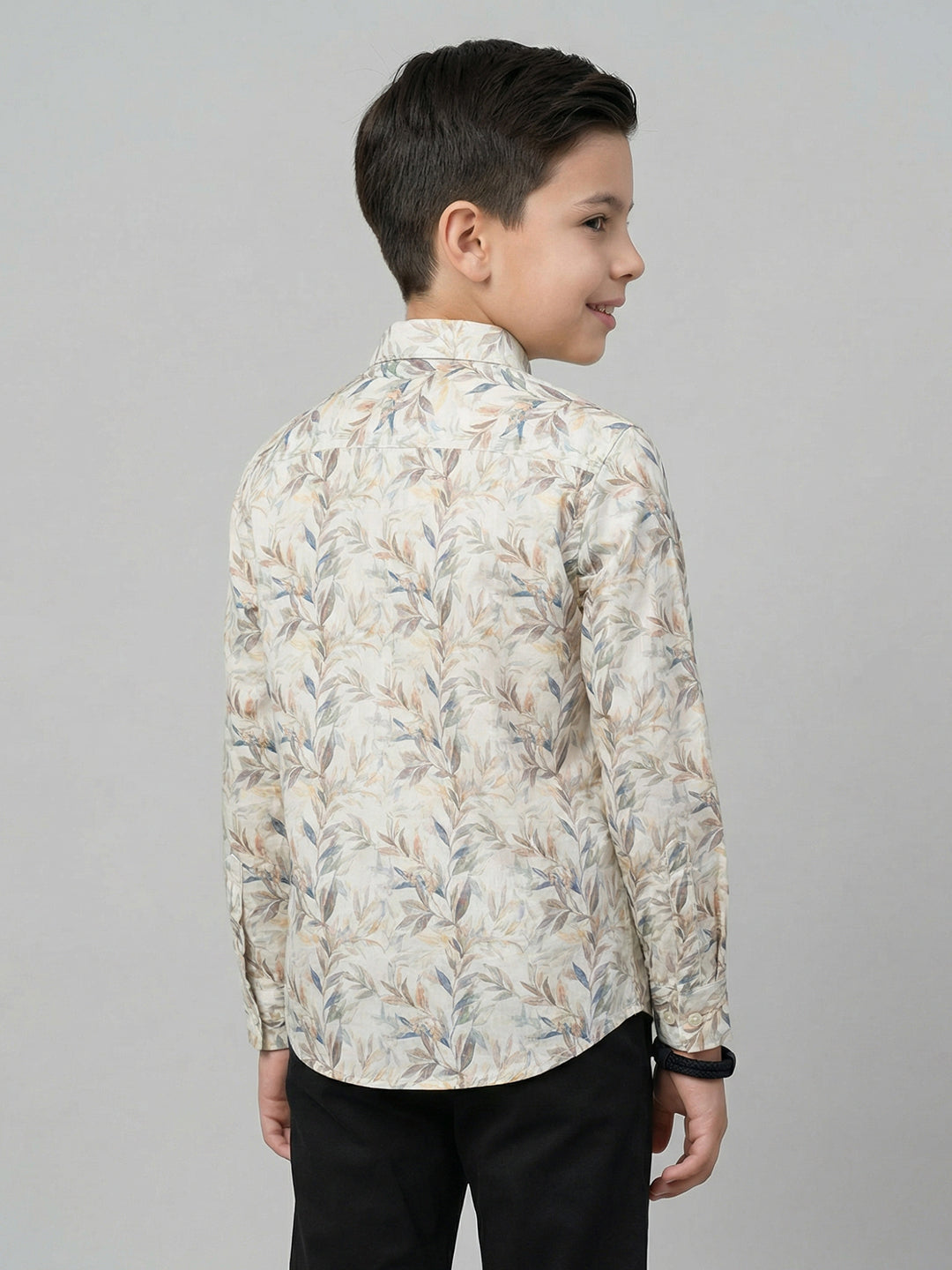 Boys Brown Printed Collar Full Sleeve Shirt