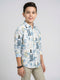 Boys White & Blue Printed Collar Full Sleeve Shirt