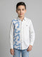 Boys White Self Design Collar Full Sleeve Shirt