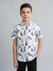 Boys White Printed Collar Half Sleeve Shirt