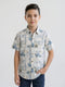 Boys Beige Printed Collar Half Sleeve Shirt