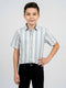 Boys White Stripe Collar Half Sleeve Shirt