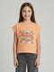 Girls Peach Printed Round Neck Half Sleeve Top