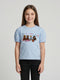 Girls Sky Blue Printed Round Neck Half Sleeve Top