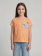 Girls Peach Printed Round Neck Half Sleeve Top