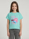 Girls Sea Green Printed Round Neck Half Sleeve Top