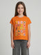 Girls Orange Printed Round Neck Half Sleeve Top