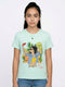 Girls Sea Green Printed Round Neck Half Sleeve Top