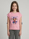 Girls Peach Printed Round Neck Half Sleeve Top