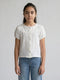 Girls White Embroidered V Neck Half Sleeve Top