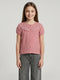 Girls Peach Embroidered Henley Neck Half Sleeve Top